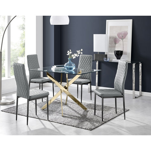 Lenworth 4 Seat Modern Chrome Dining Table   Luxury Faux Leather Kitchen Dining Chairs 